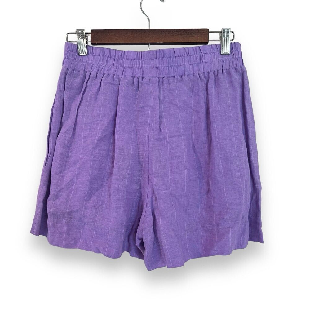 SMYTHE Linen Boxer Shorts Womens Sz S Purple Shadow Stripe High Rise Pockets NWT - Picture 7 of 8